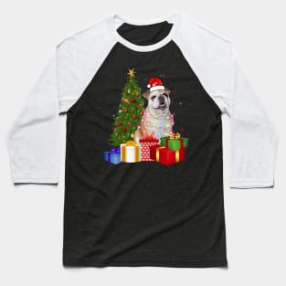 Bulldog Christmas Tree Santa Hat Funny Xmas Gift Dog T-Shirt Baseball T-Shirt